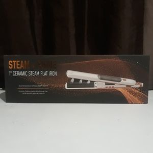 Steam + Shine 1" Ceramic Steam Flat Iron in White Removable Water Tank (NEW)